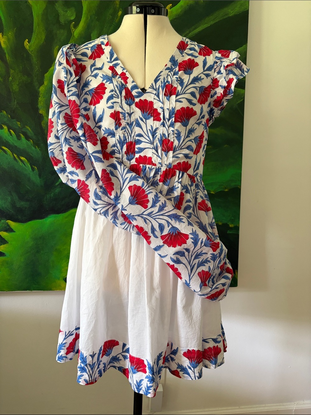 Vineyard Vines Red Floral & Blue Leaf V‑Neck Mini Dress - Picture 5 of 8